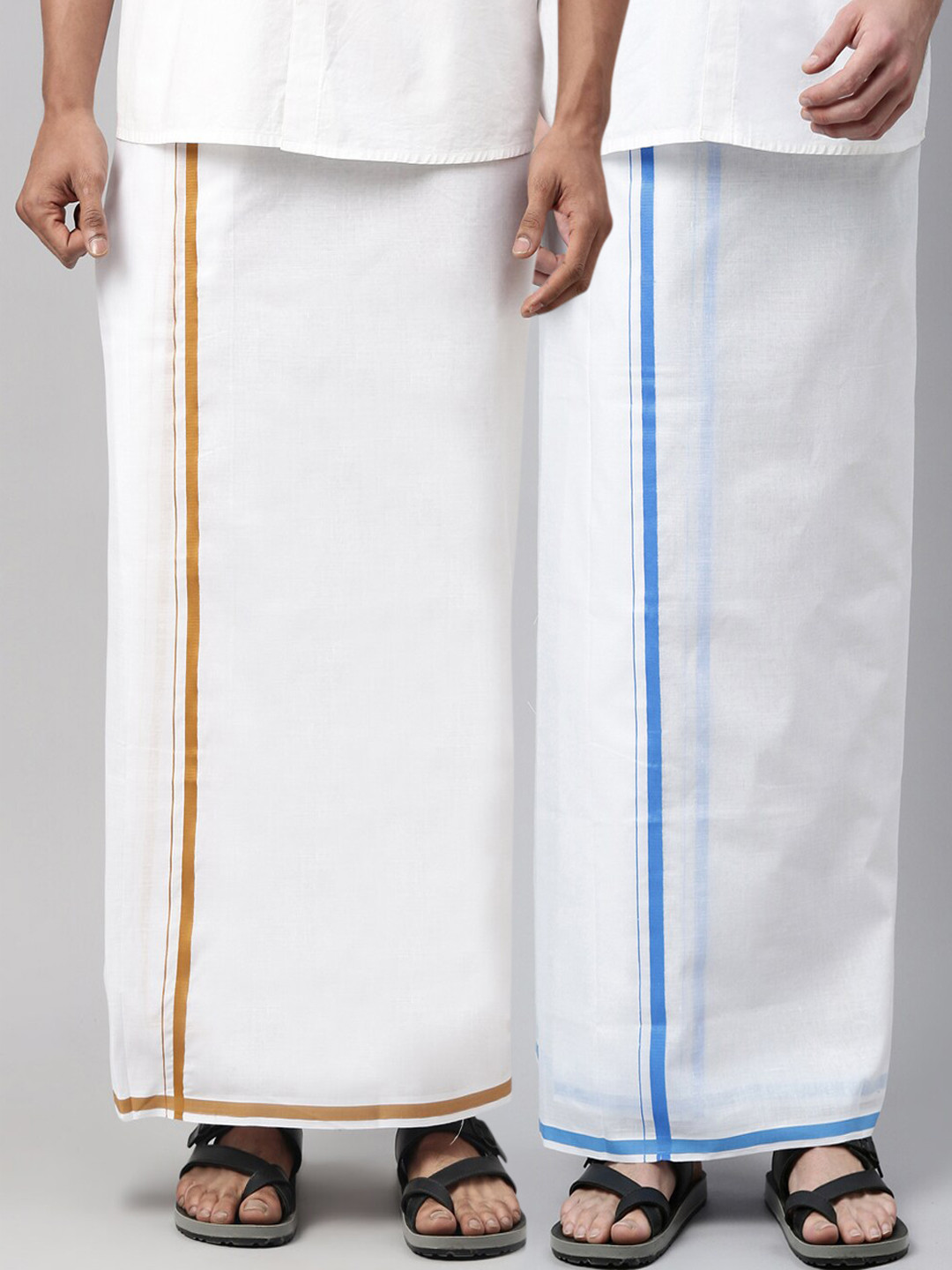 

WHITE HEART Men Pack Of 2 White Solid Pure Cotton Dhoti