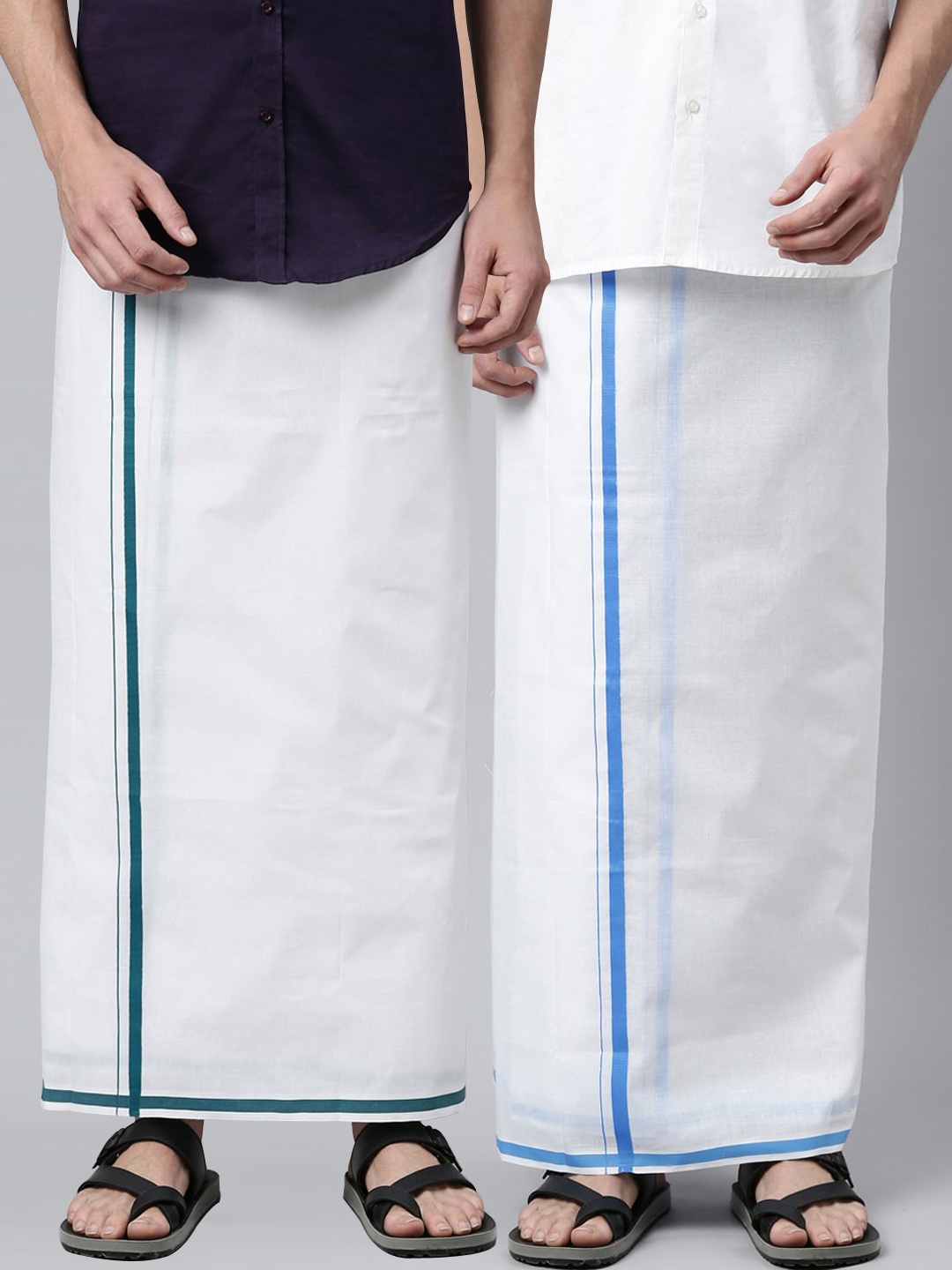 

WHITE HEART Men Pack Of 2 White Solid Pure Cotton Dhoti