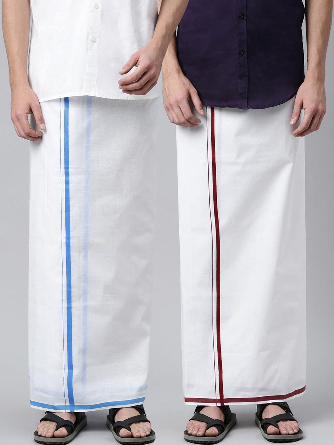 

WHITE HEART Men Pack Of 2 White Solid Pure Cotton Dhoti