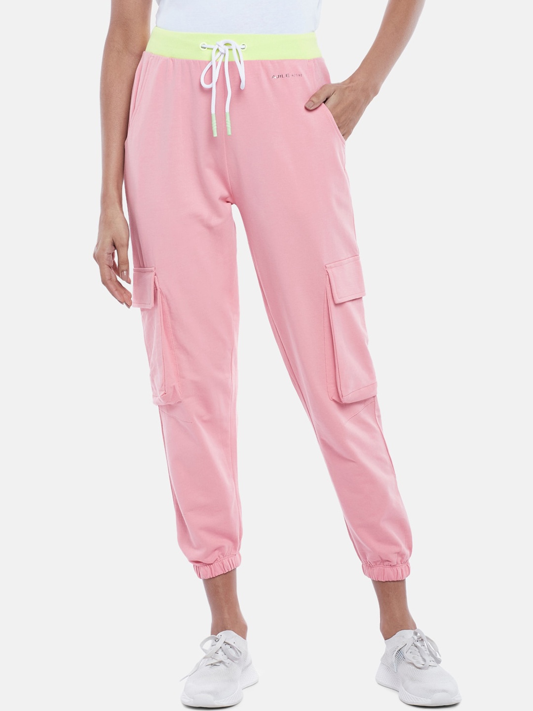

Ajile by Pantaloons Women Pink Solid Pure Cotton Joggers