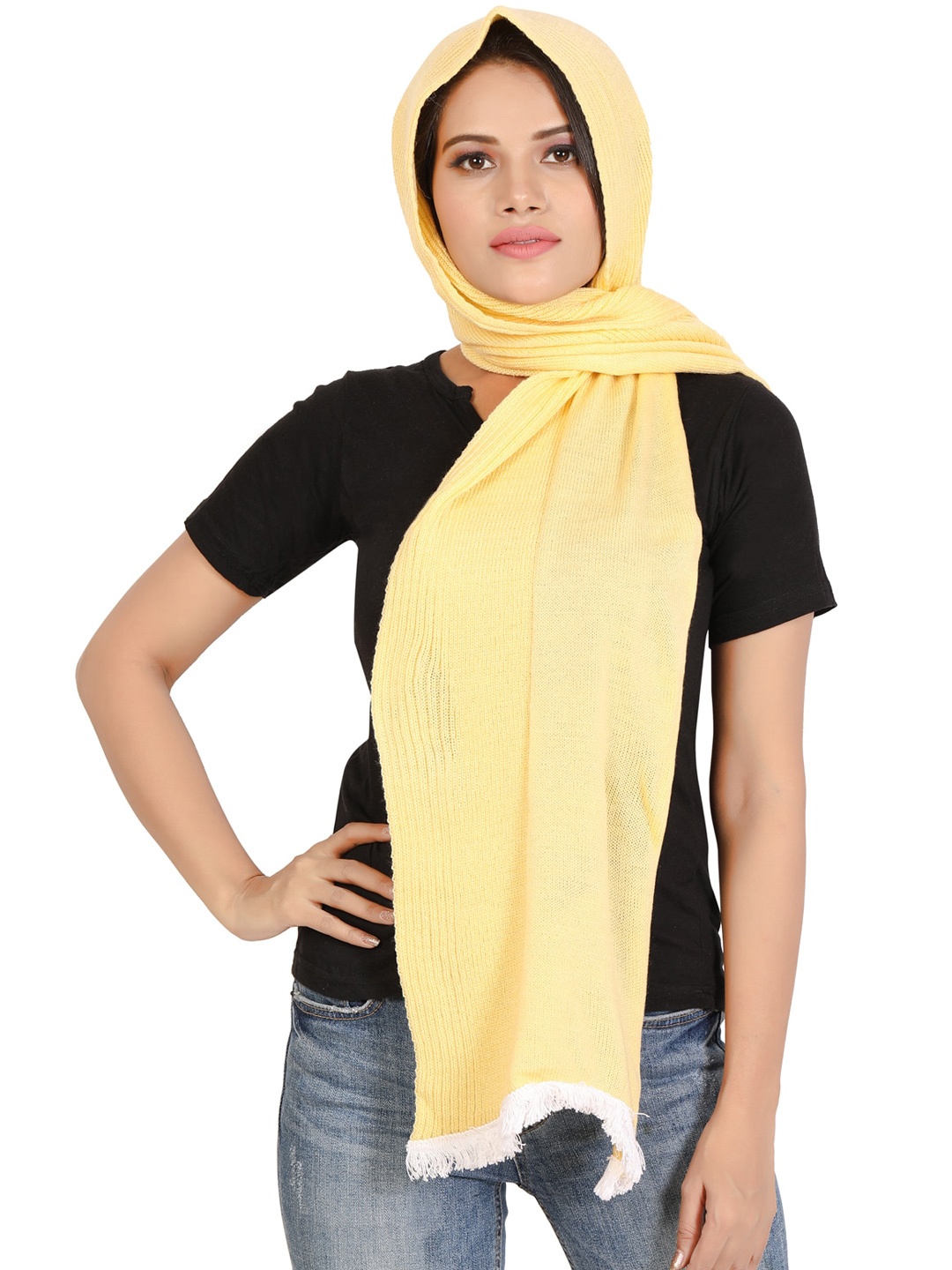 

Little Angels Women Yellow & White Solid Muffler