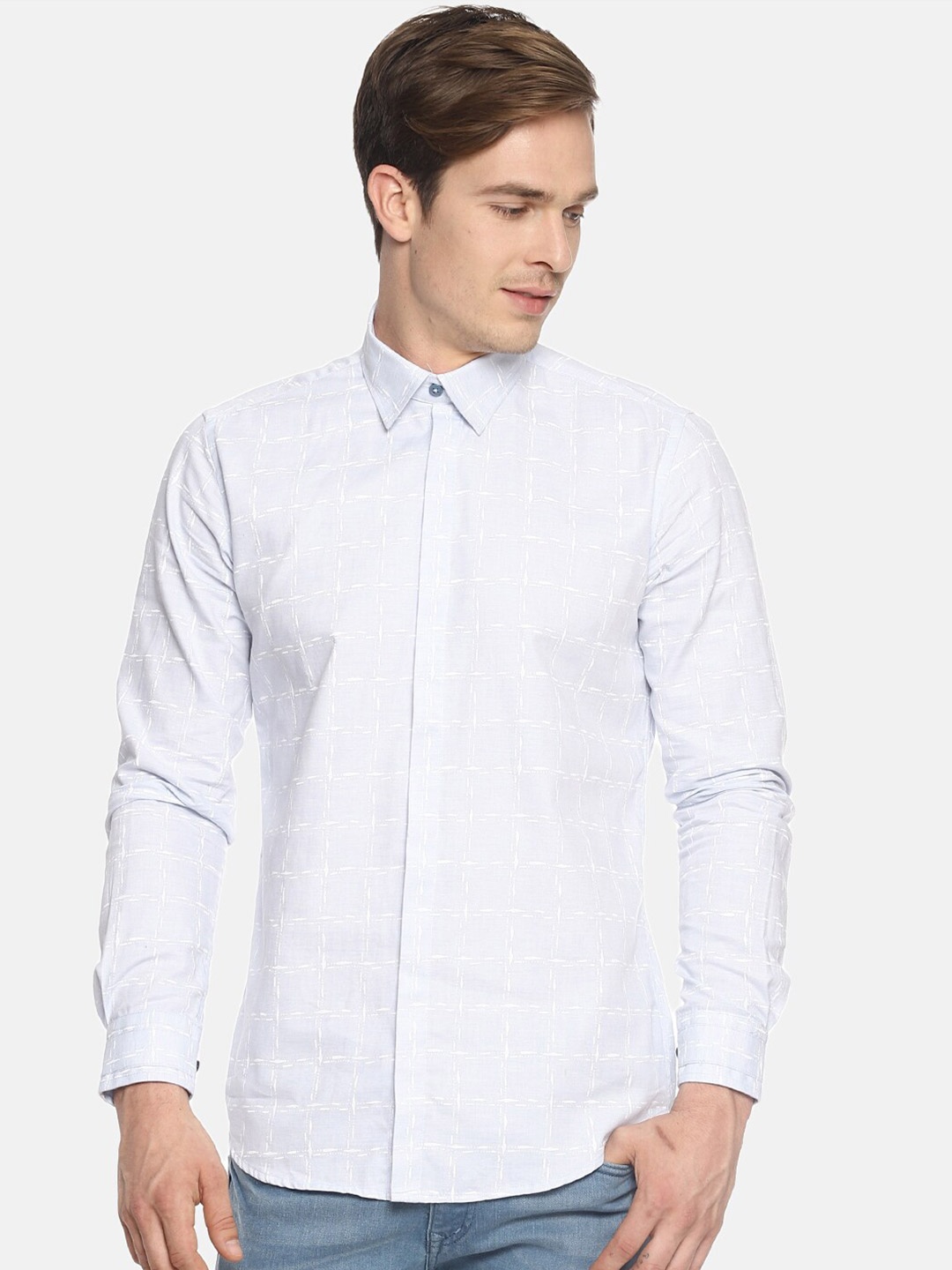

COUPER & COLL Men Blue Premium Slim Fit Checked Casual Shirt