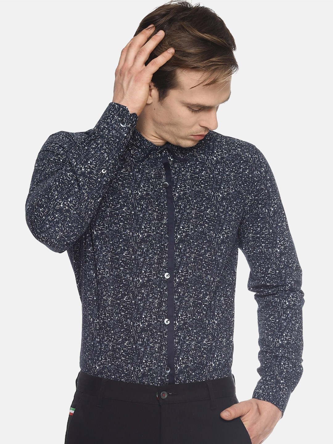 

COUPER & COLL Men Navy Blue Premium Slim Fit Printed Cotton Casual Shirt