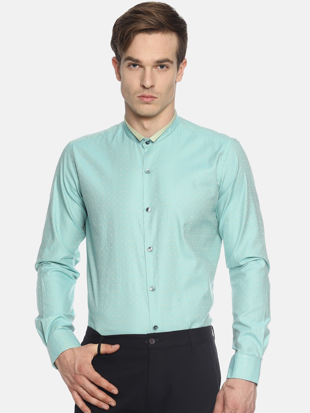 

COUPER & COLL Men Blue Premium Slim Fit Printed Party Shirt