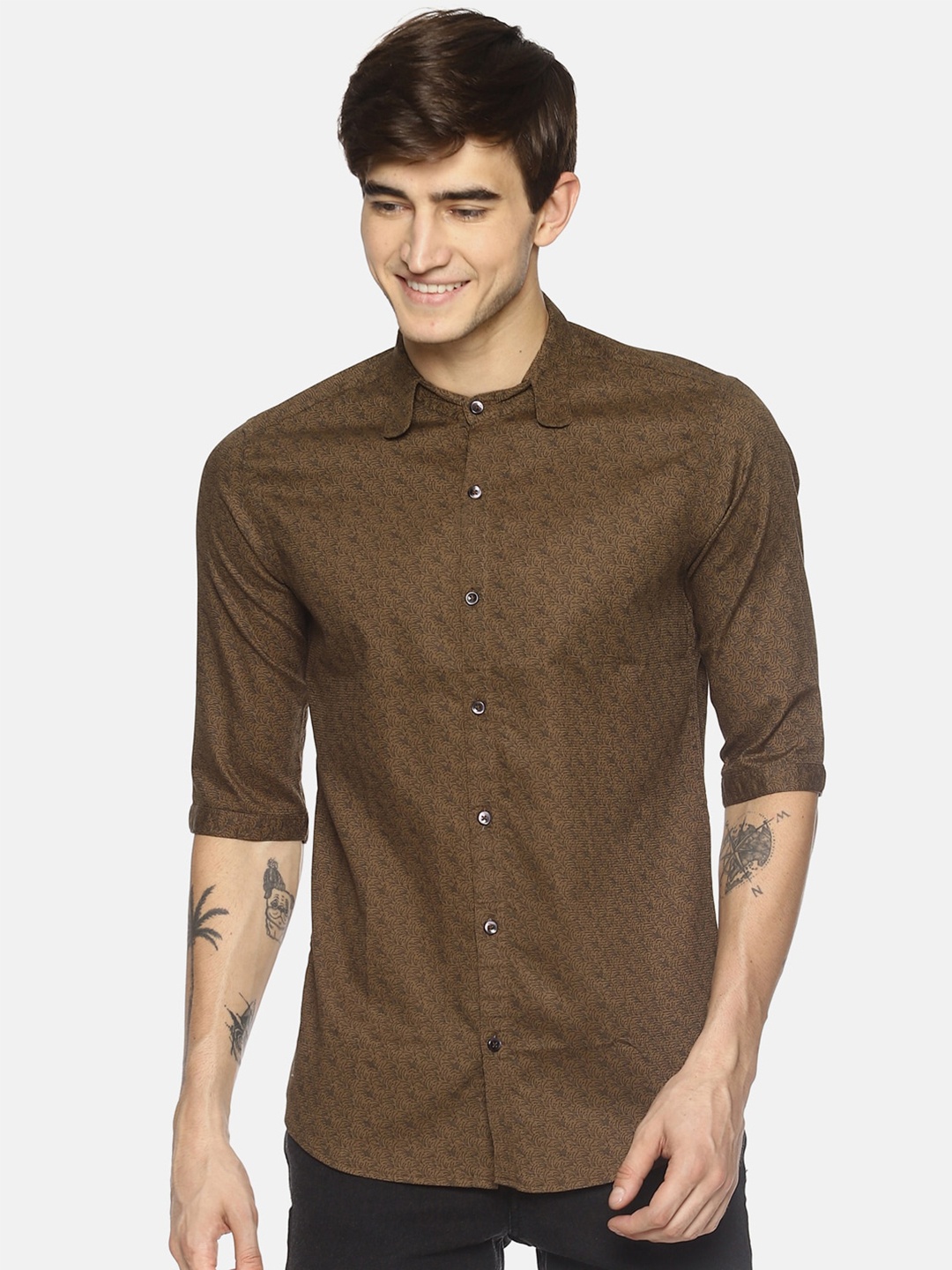 

COUPER & COLL Men Copper-Toned Premium Slim Fit Printed Casual Shirt