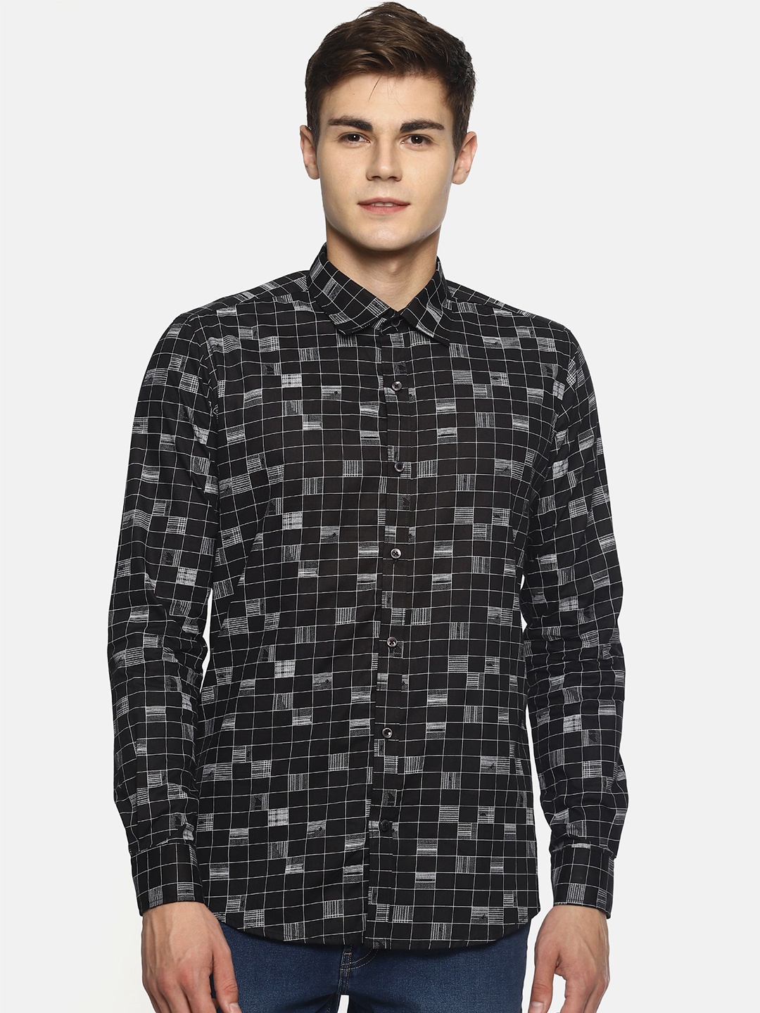 

COUPER & COLL Men Black Premium Slim Fit Printed Pure Cotton Casual Shirt