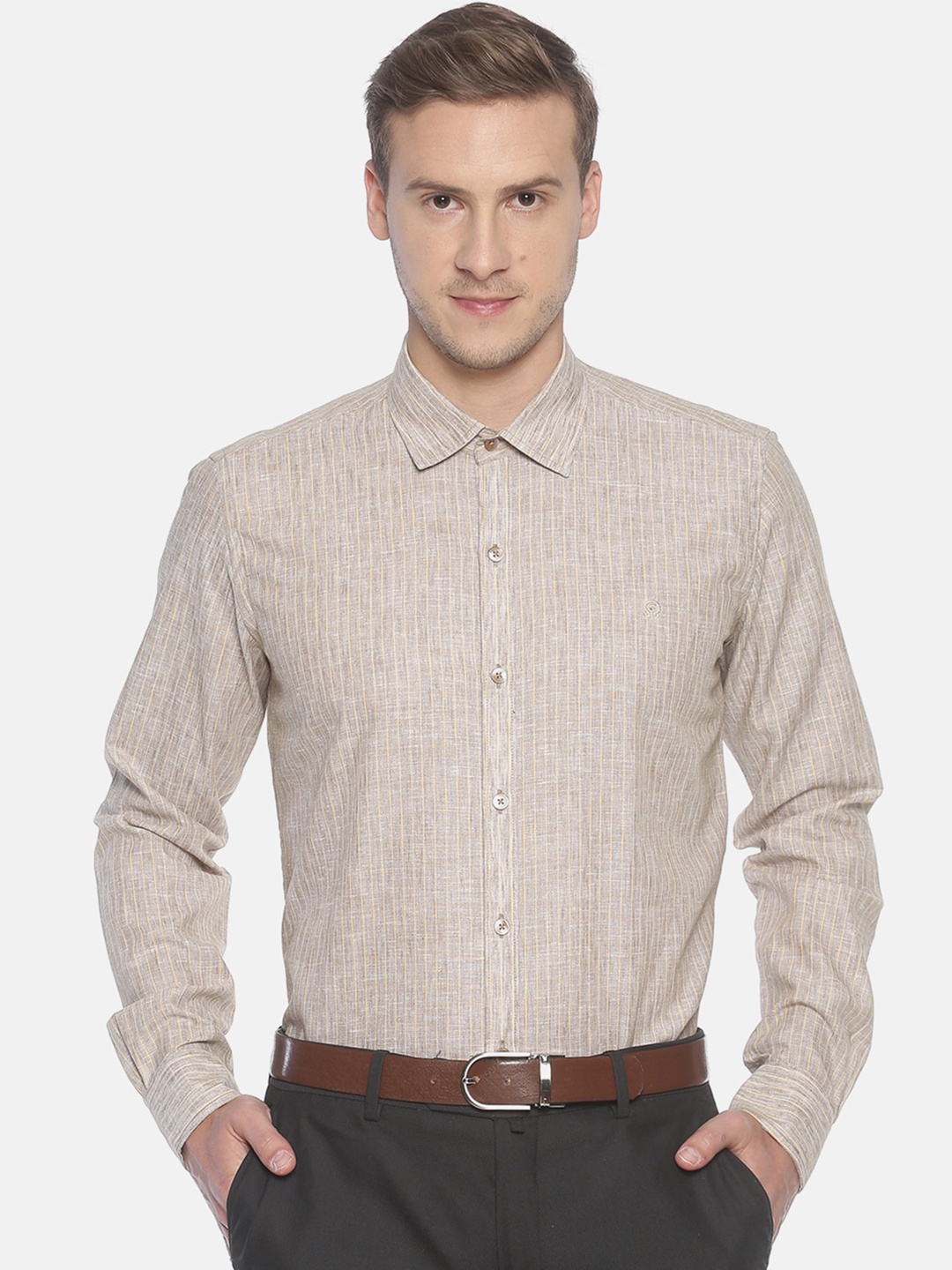 

COUPER & COLL Men Brown Premium Slim Fit Striped Semiformal Shirt