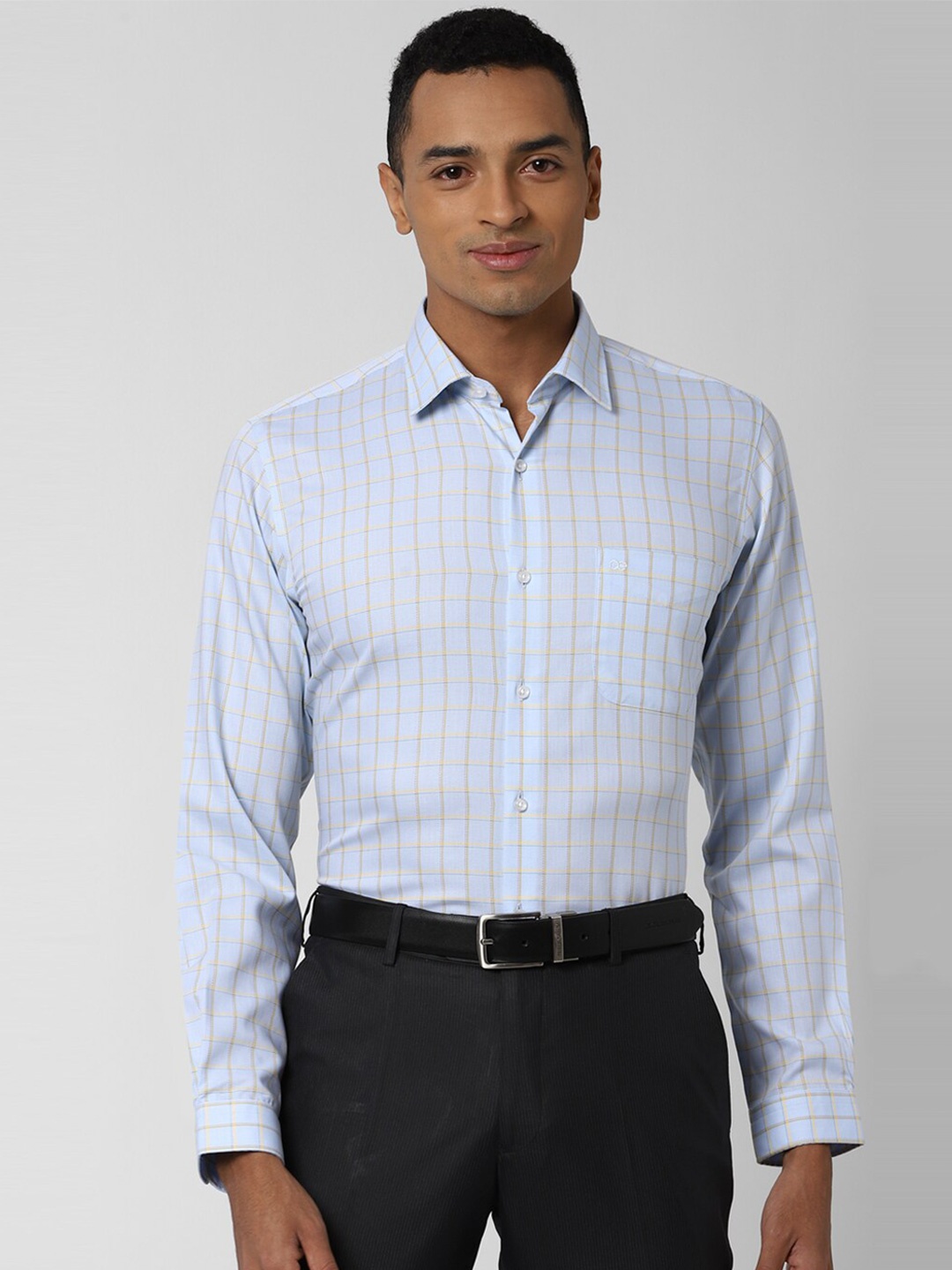 

Peter England Men Blue Slim Fit Checked Pure Cotton Formal Shirt