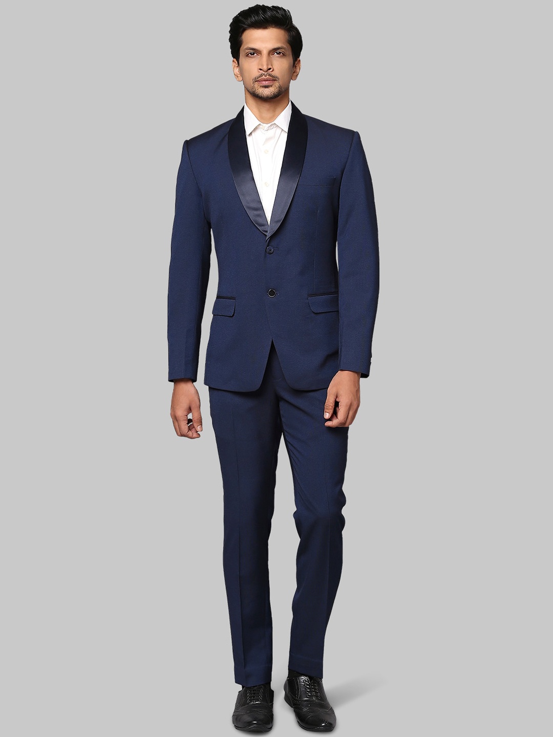 

Park Avenue Men Blue Solid Single-Breasted Super Slim-Fit Formal Two-Piece Suit