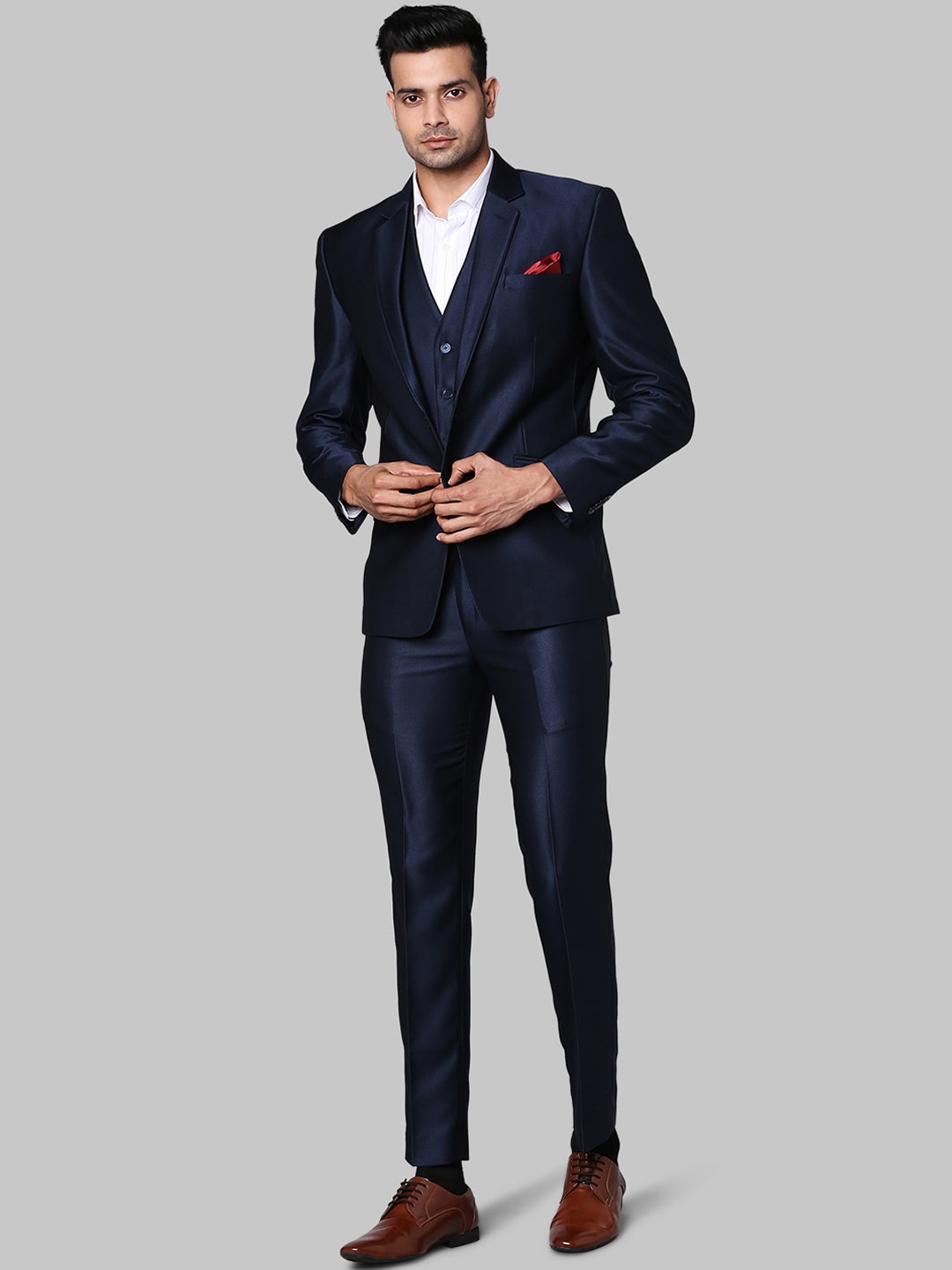 

Park Avenue Men Navy Blue Solid Super Slim-Fit Formal Three-Piece Suit