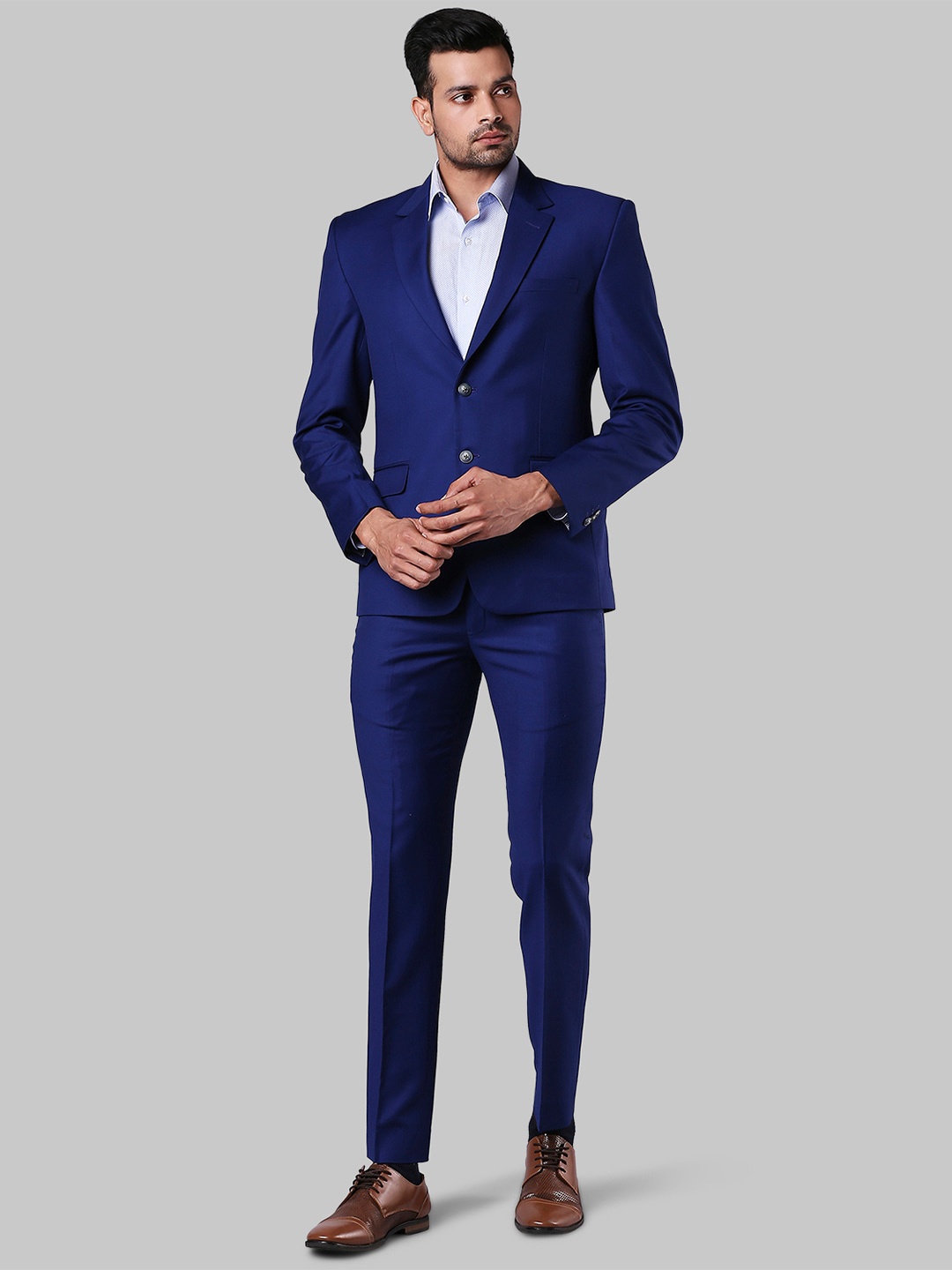 

Park Avenue Men Blue Solid Single-Breasted Super Slim-Fit Formal Two-Piece Suit