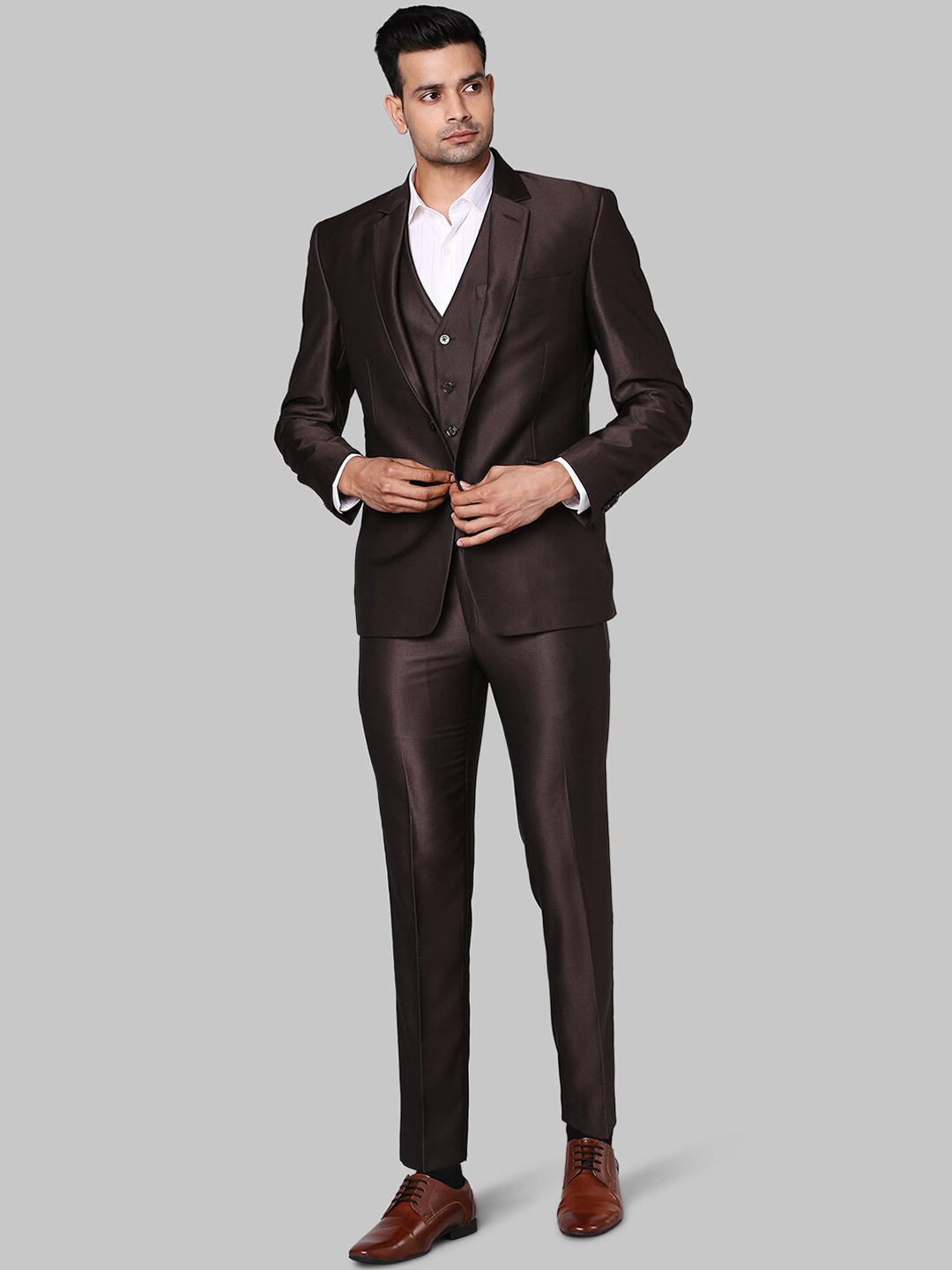 

Park Avenue Men Brown Single-Breasted Super Slim Fit Party Suit