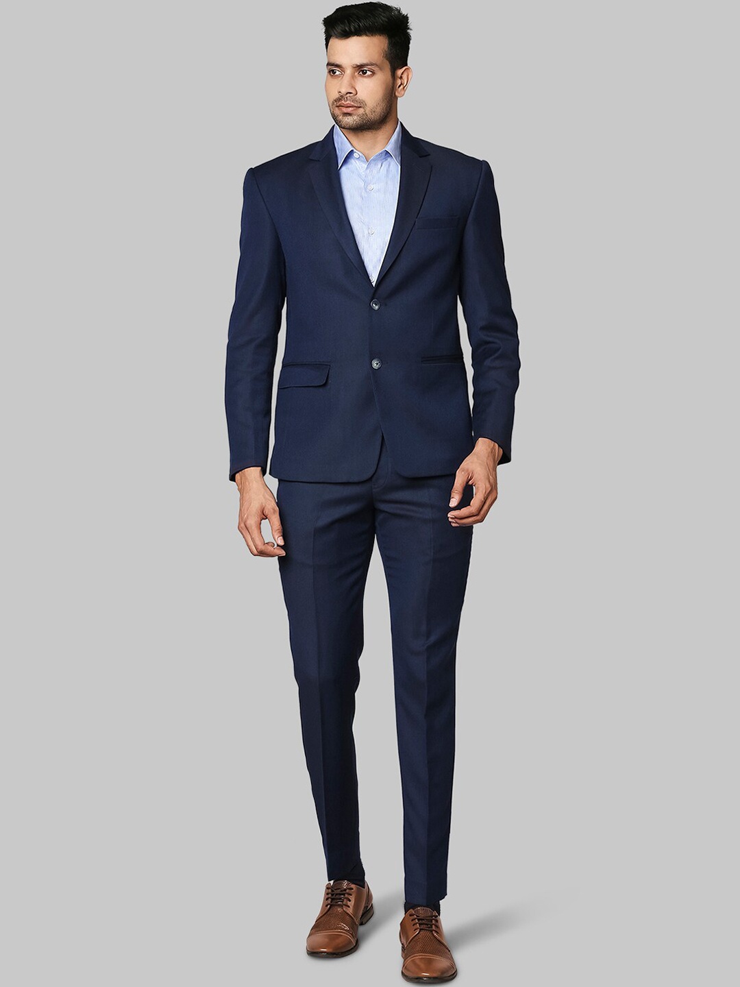 

Park Avenue Men Blue Solid Single-Breasted 2 Piece Formal Suit