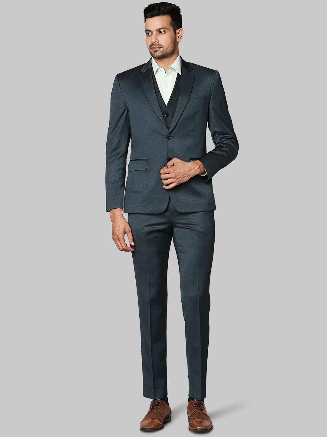 

Park Avenue Men Navy Blue Solid Single-Breasted Super Slim-Fit 3-Piece Formal Suit