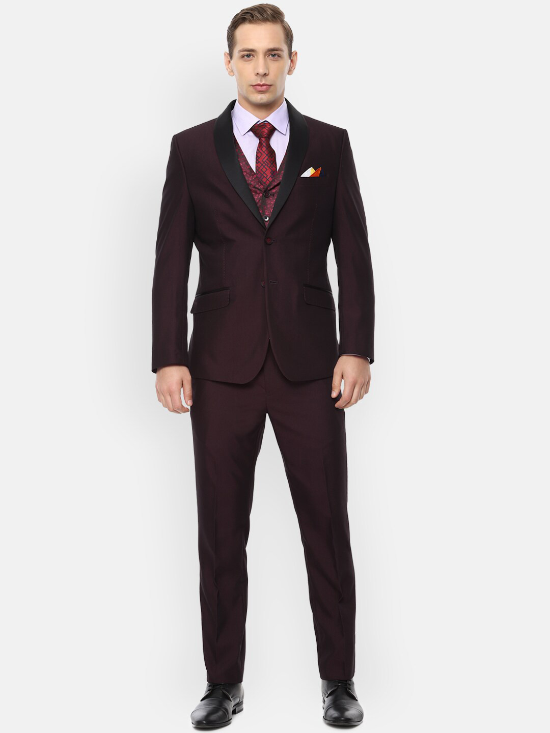 

Van Heusen Men Maroon Solid Slim Fit Single-Breasted 3 Piece Formal Suit