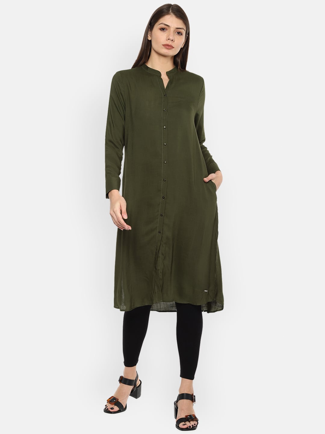 

Van Heusen Woman Olive Solid Straight Tunic