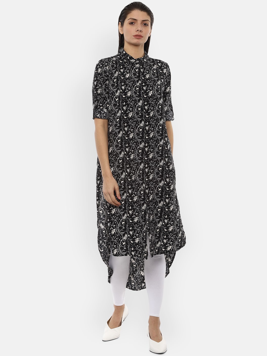 

Van Heusen Woman Black & White Shirt Collar Printed Tunic