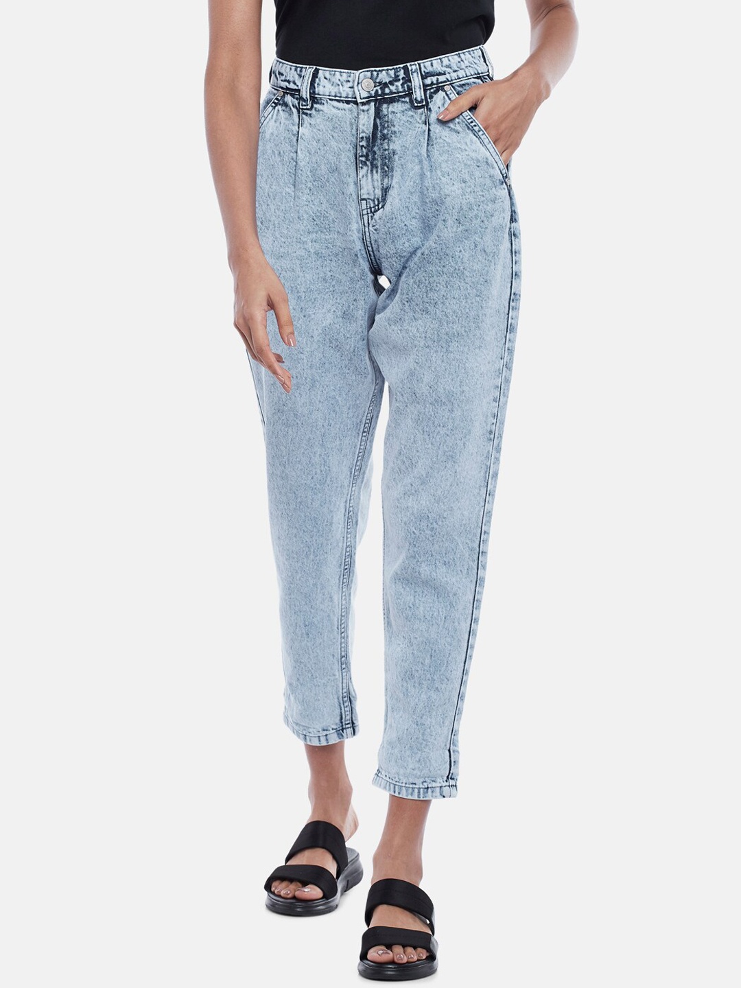 

People Women Blue Pure Cotton High-Rise Heavy Fade Jeans