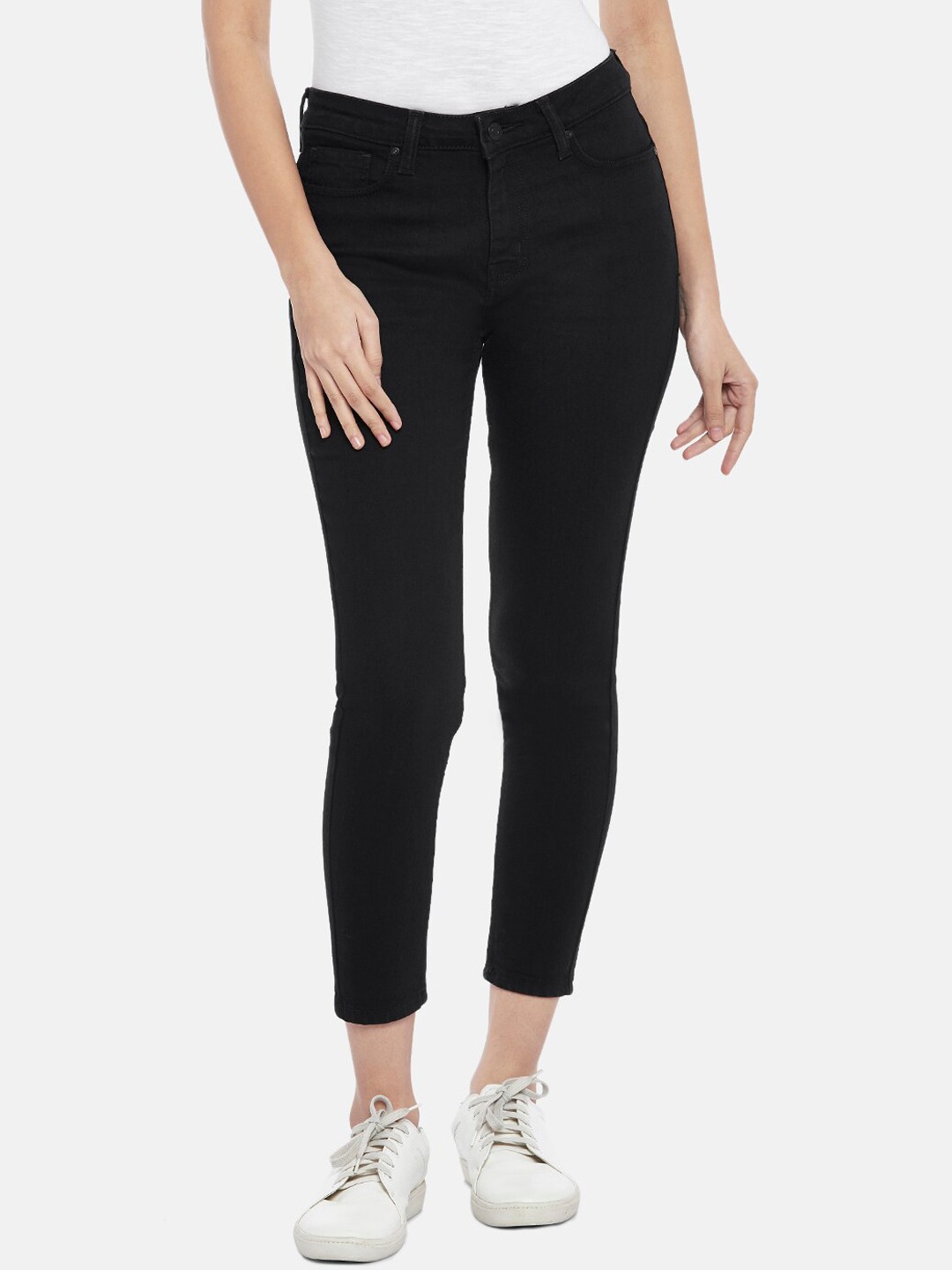 

People Women Black Slim Fit Cotton Cropped Jeans