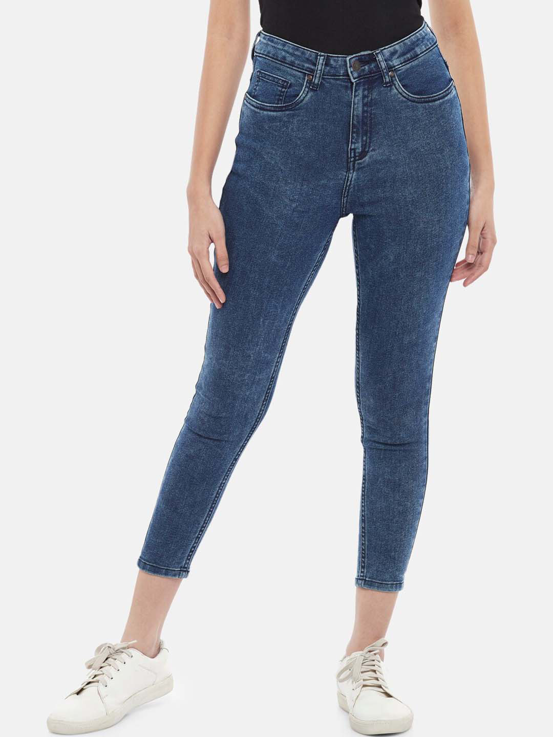 

People Women Blue Pure Cotton Skinny Fit High-Rise Jeans