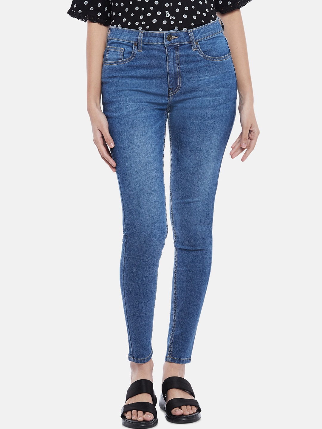 

People Women Blue Pure Cotton Slim Fit Light Fade Jeans