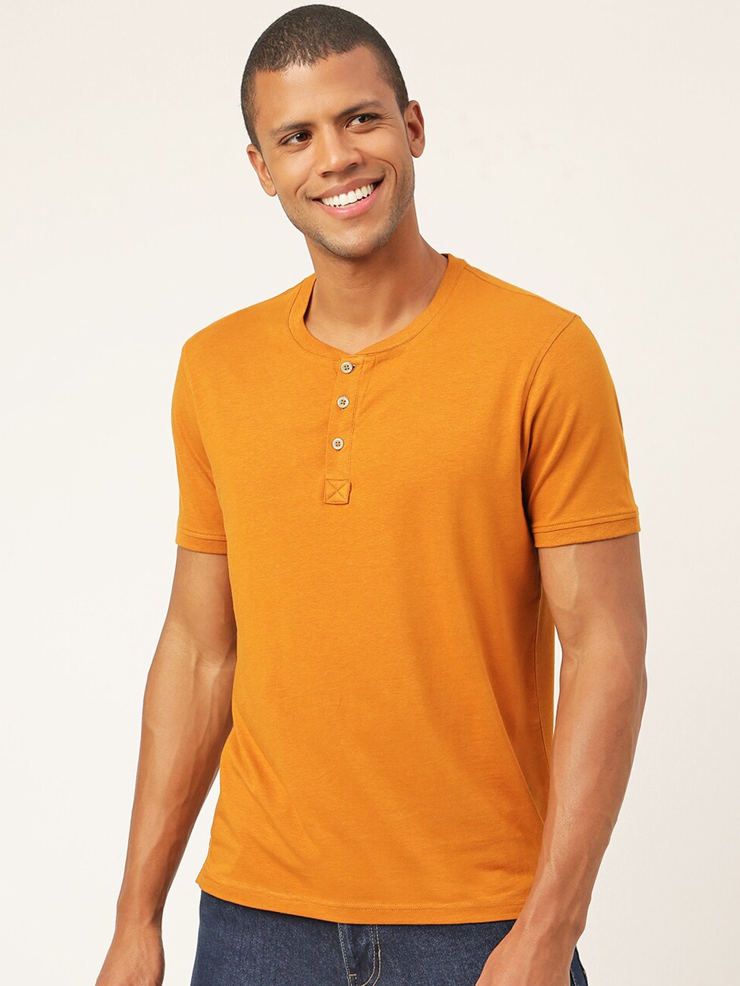 

FREECULTR Men Mustard Yellow Cotton Solid T-shirt