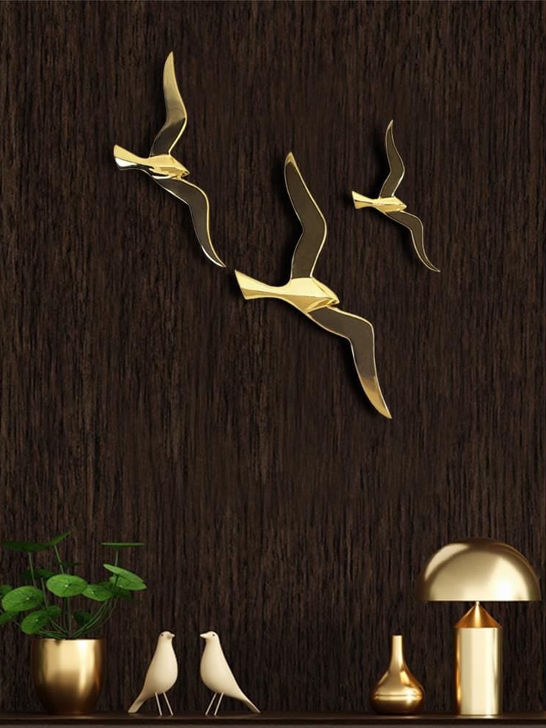 

THE ARTMENT Set Of 3 Gold Abstract Golden Birds Wall Decor