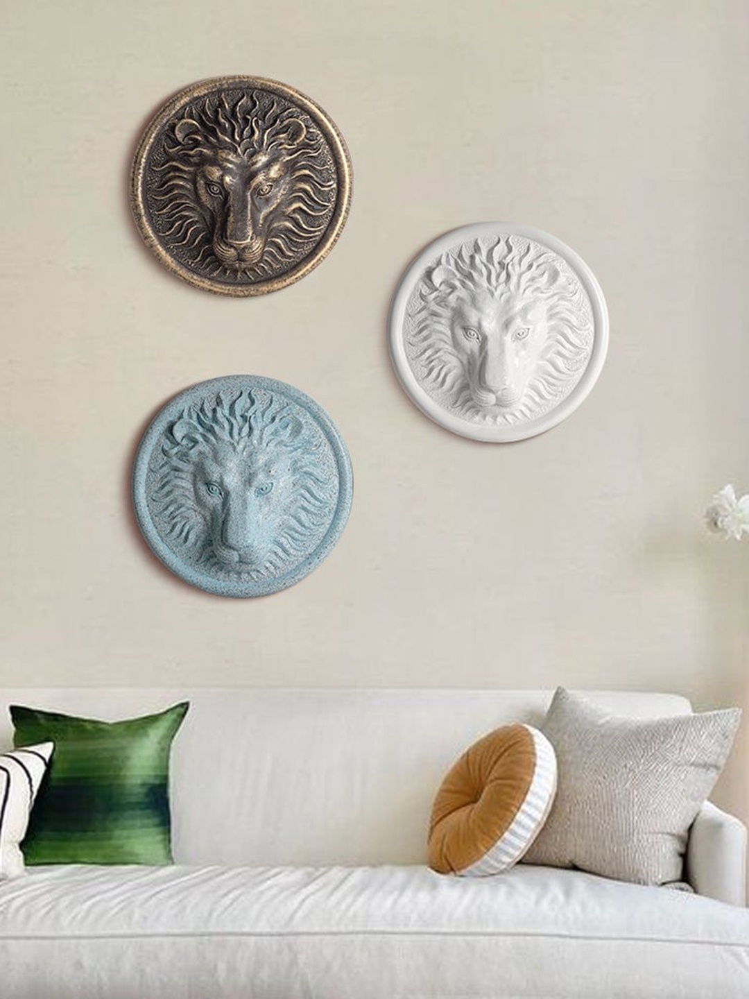 

THE ARTMENT Set Of 3 Surreal Lion Head Wall Decor, Gold