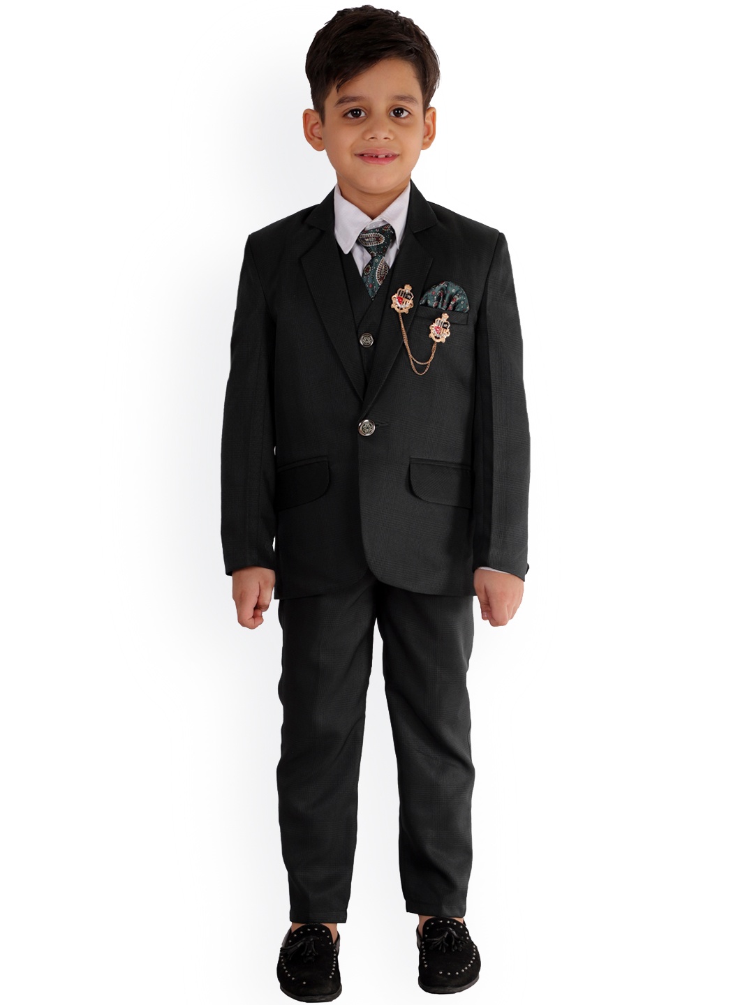 

FOURFOLDS Boys Green Solid 5-Piece Party Suit