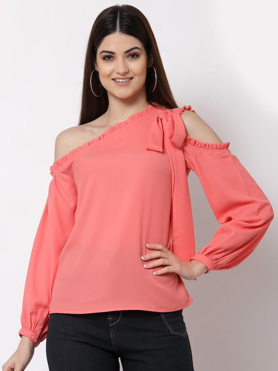

Style Quotient Coral One Shoulder Crepe Top