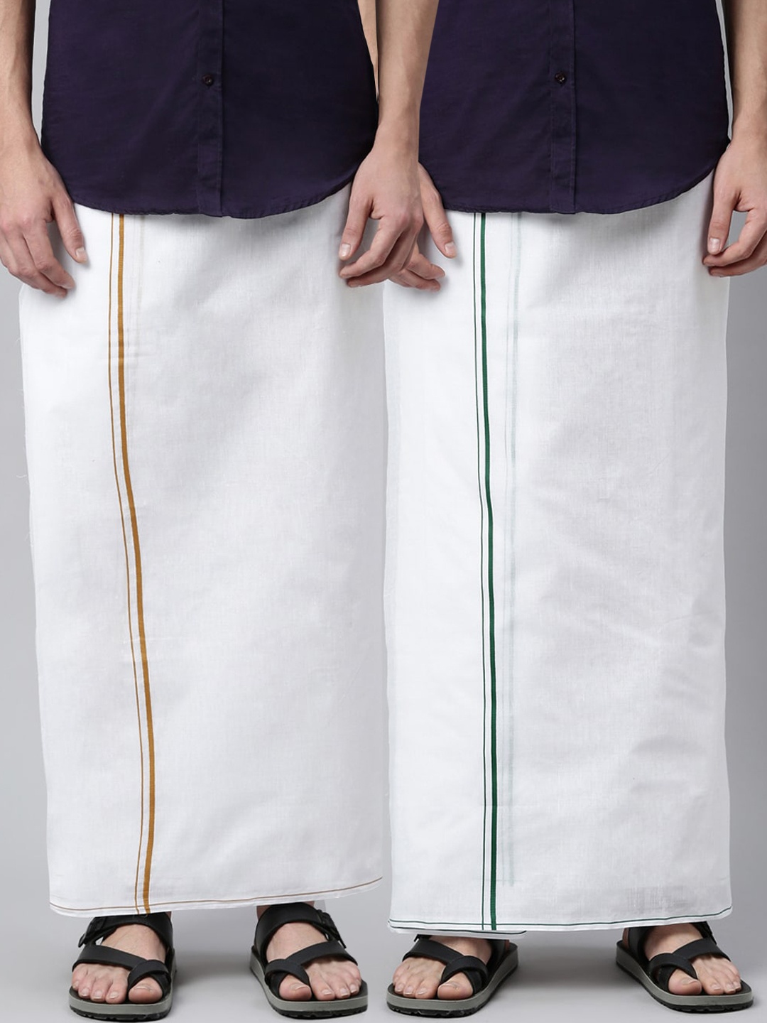 

WHITE HEART Men Pack Of 2 White Solid Pure Cotton Dhoti