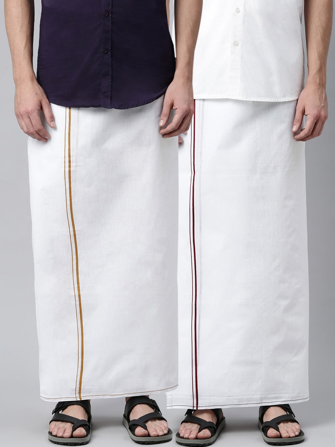

WHITE HEART Pack Of 2 Men White Solid Pure Cotton Dhoti
