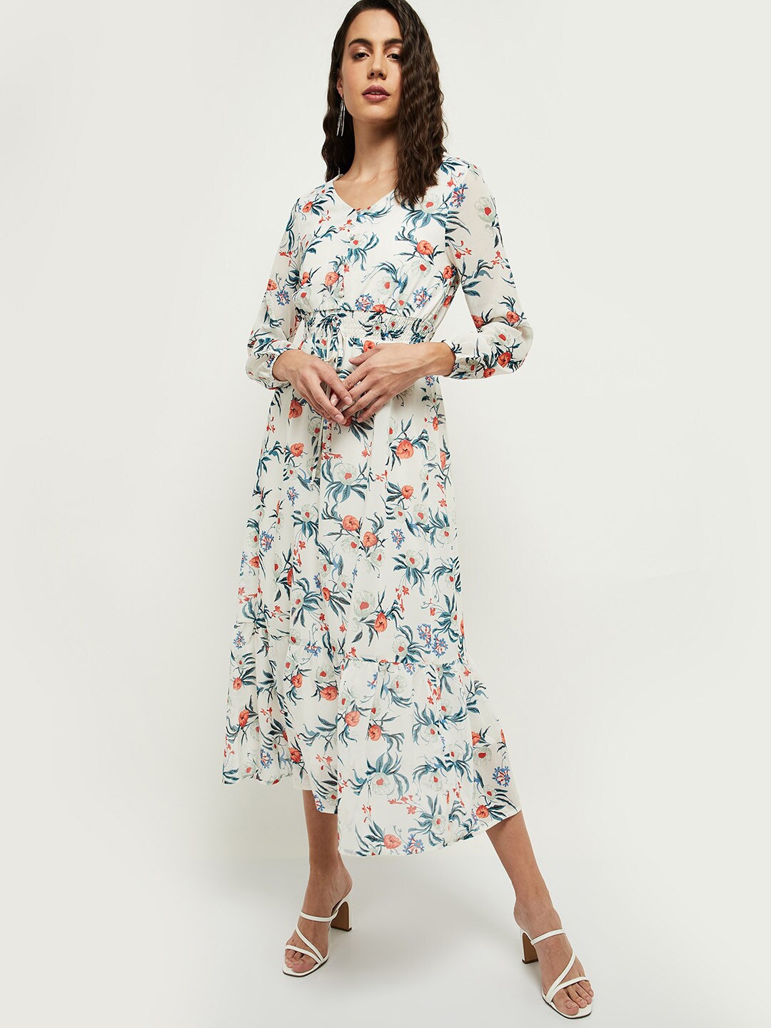 

max White Floral Midi Dress