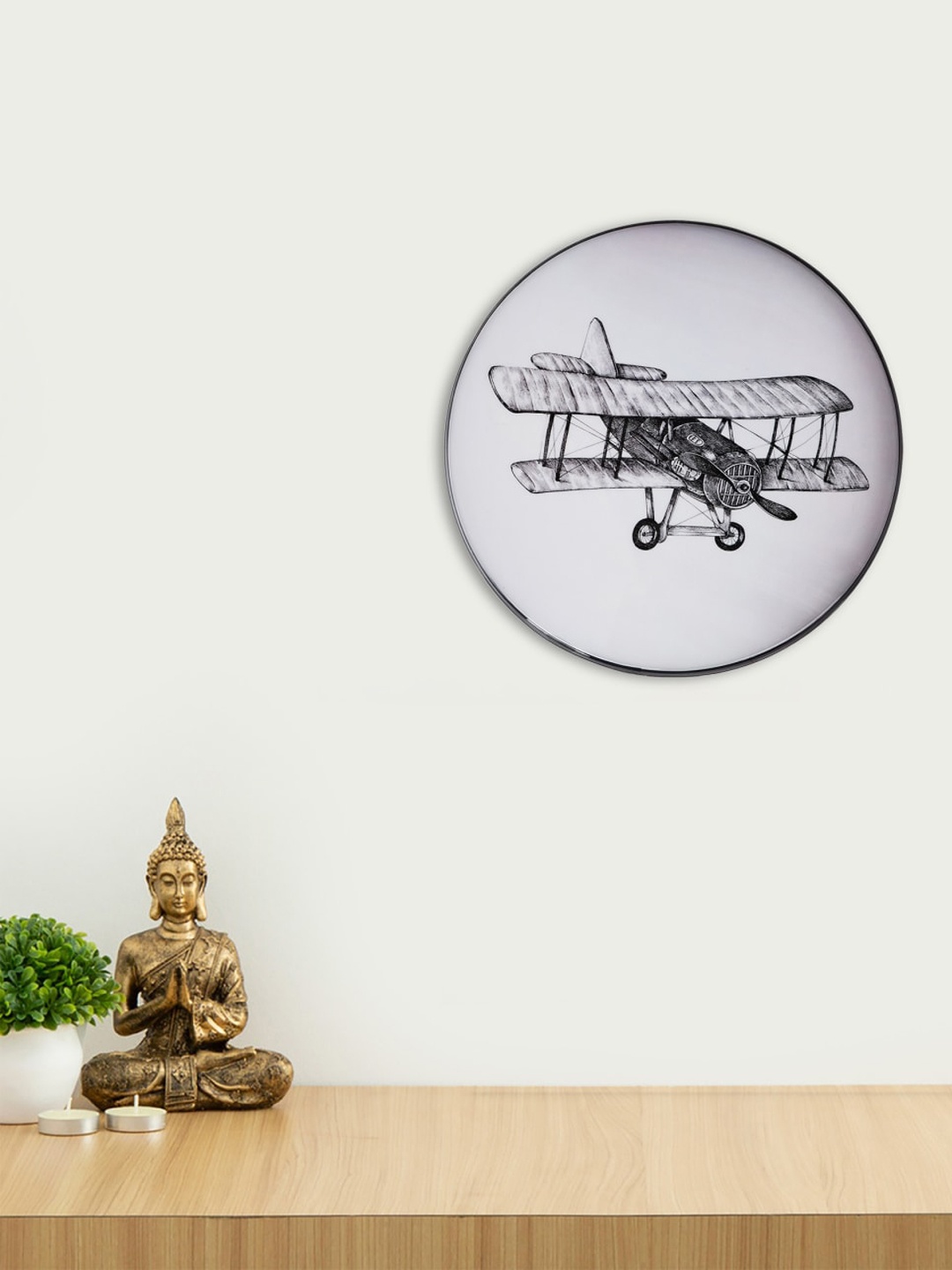 

Home Centre Off-White & Black Plane Printed Metal Wall Plate