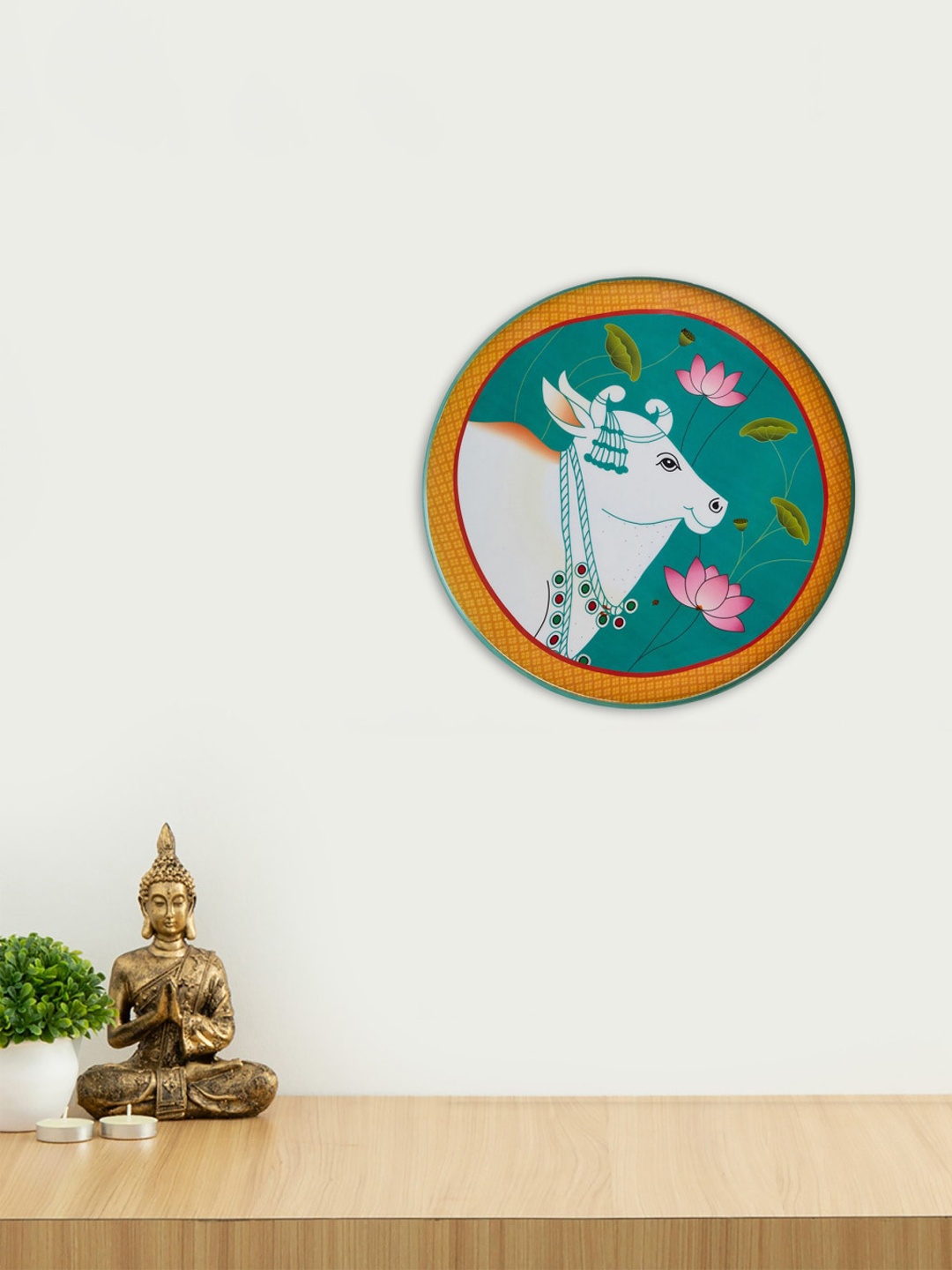 

Home Centre Teal Blue & White Artesia Cow Printed Metal Wall Decor