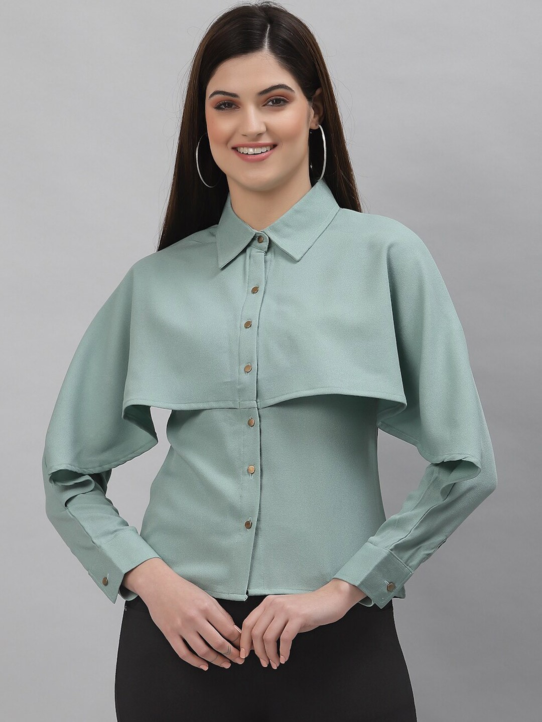 

armure Green Crepe Shirt Style Top