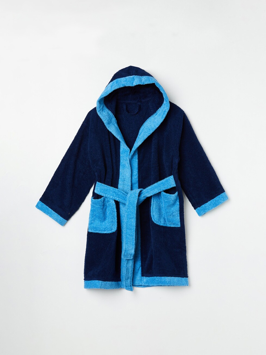 

Home Centre Navy Blue Solid Cotton Bath Robe