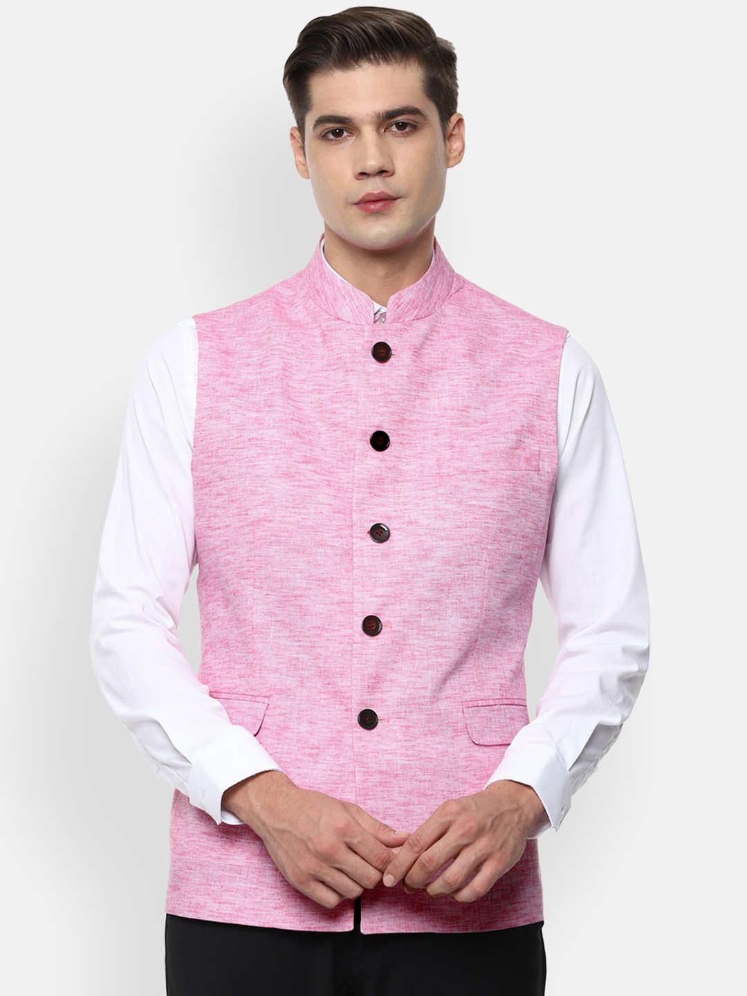 

Van Heusen Men Pink Woven Design Nehru Jacket