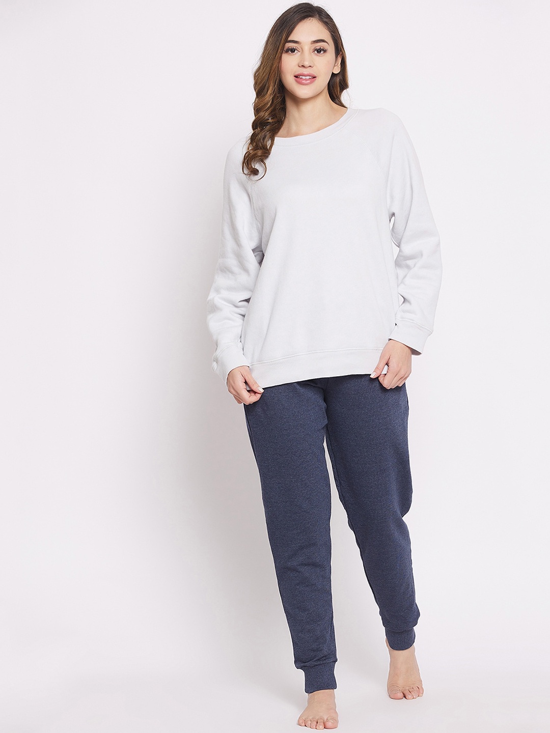 

Clovia Women Off White & Navy Blue Night suit