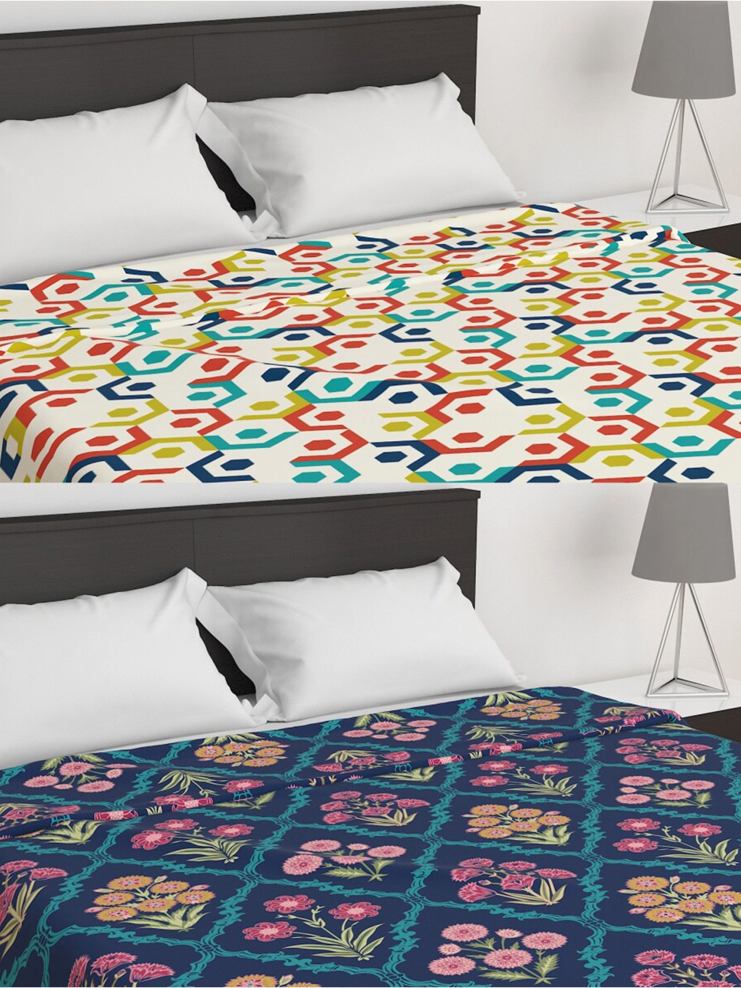 

Home Centre Pack Of 2 Blue & White Printed Summer 210 TC Single Bed Dohar