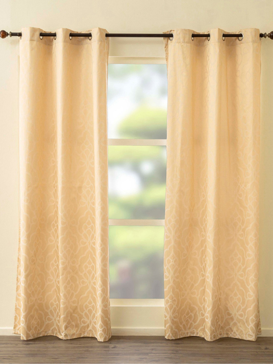 

Home Centre Beige Set of 2 Floral Black Out Window Curtain