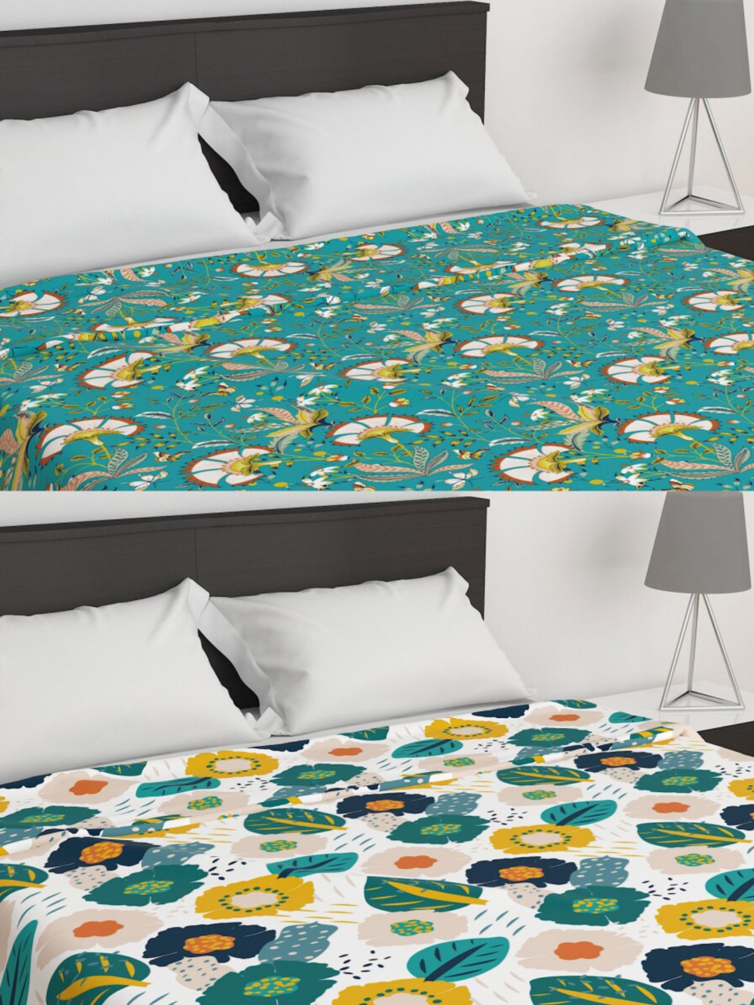 

Home Centre White & Green Floral Microfiber Summer 210 GSM Single Bed Dohar