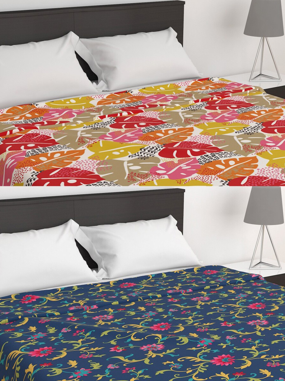 

Home Centre pack of 2 Magenta & Blue Floral Microfiber Summer 210 GSM Single Bed Blanket