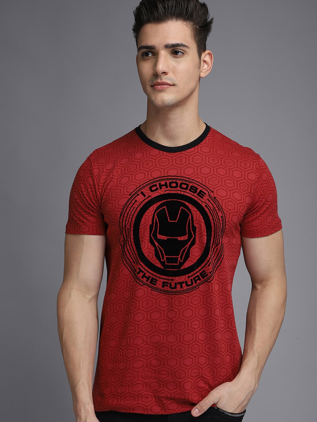 

Free Authority Men Red Iron Man Printed T-shirt