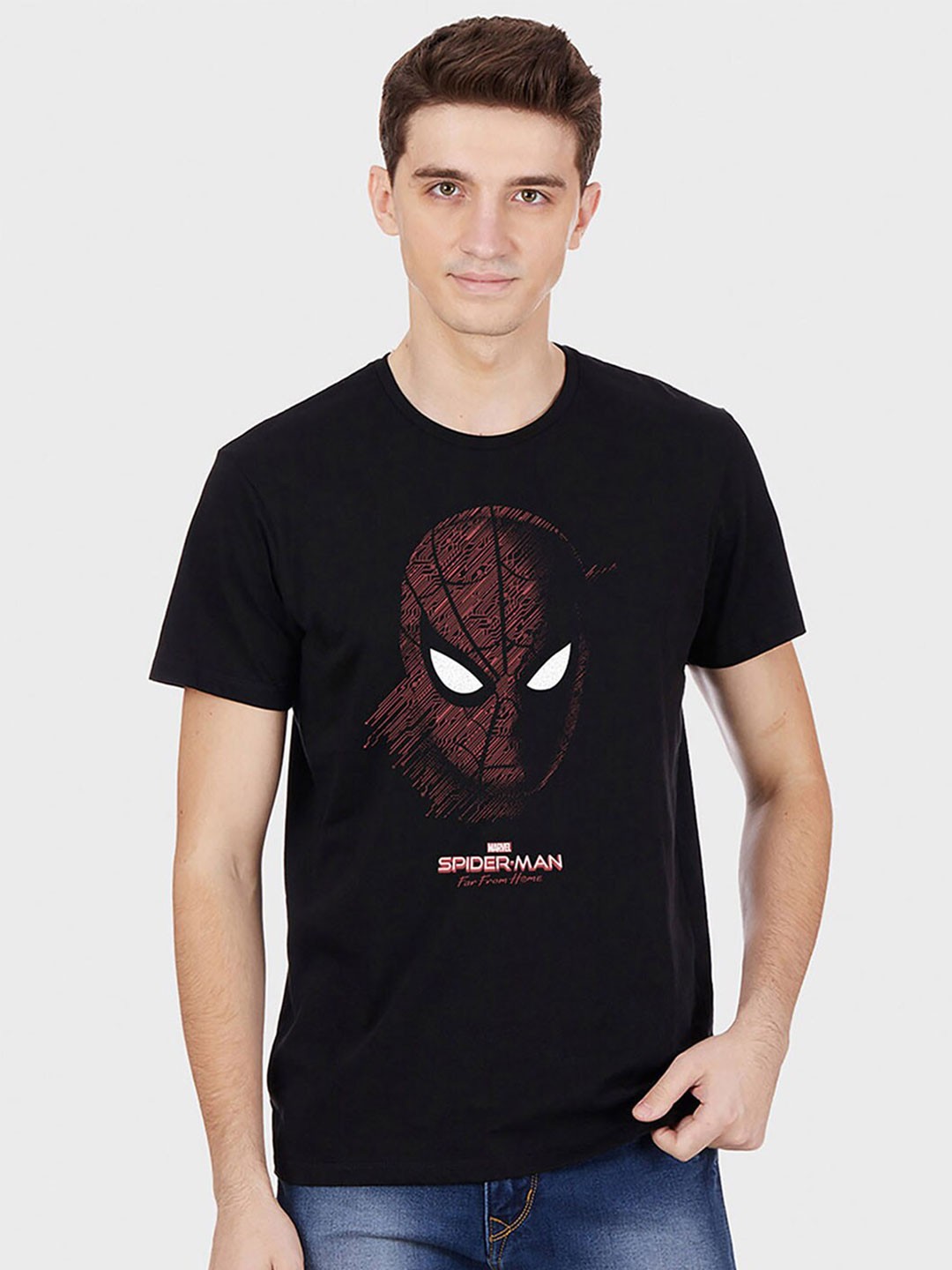 

Free Authority Men Black Spider-Man Printed Pure Cotton T-shirt