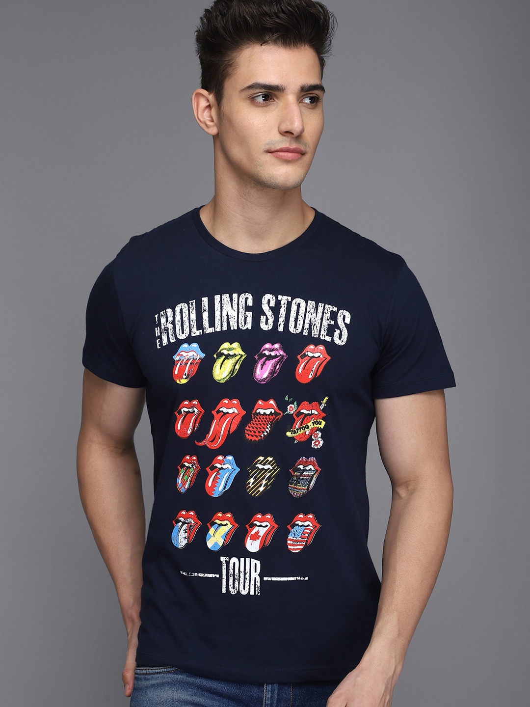 

Free Authority Men The Rolling Stone Printed Tshirt, Navy blue