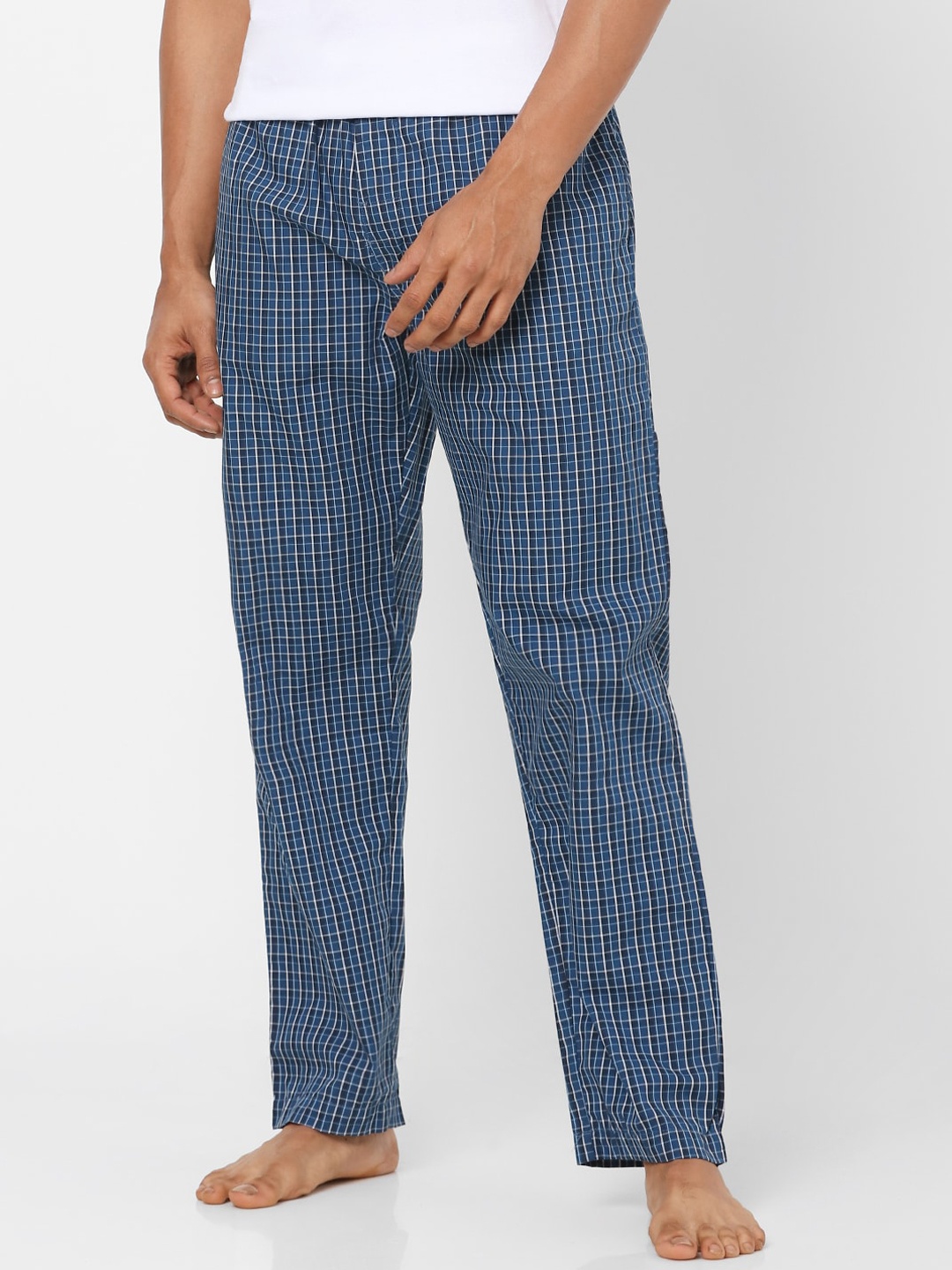 

Ajile by Pantaloons Men Navy Blue Checked Pure Cotton Lounge Pants