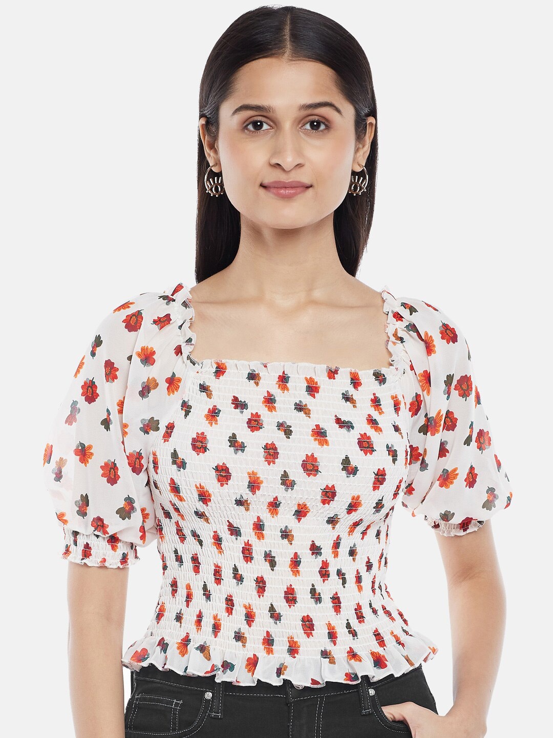 

People White Floral Print Top