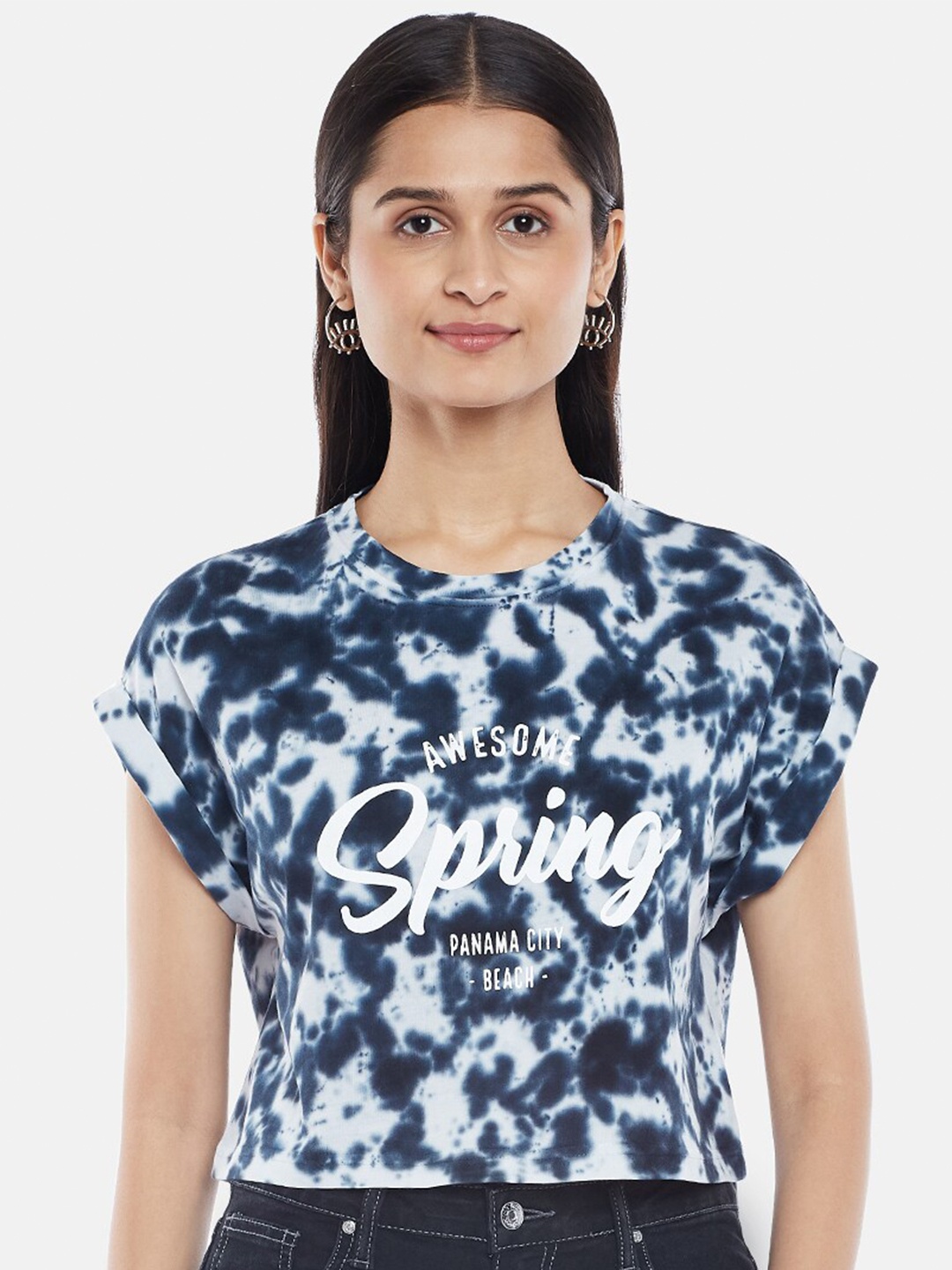 

People Black Tie & Dye Pure Cotton Regular Top