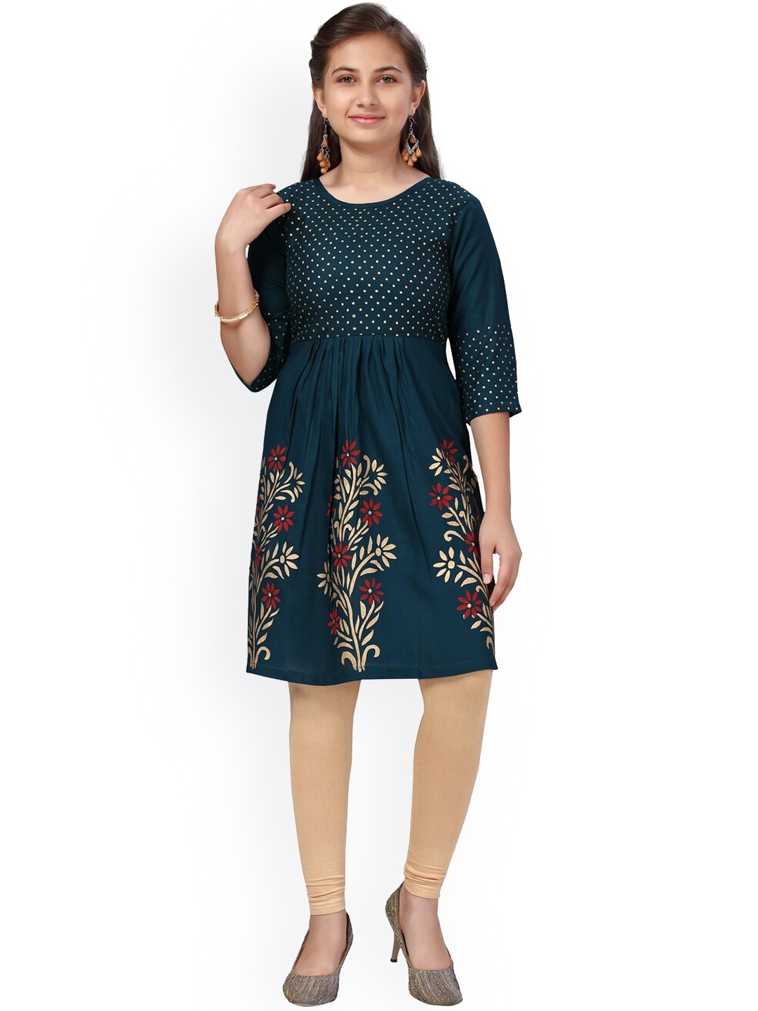 

Aarika Girls Green Floral Printed Kurta